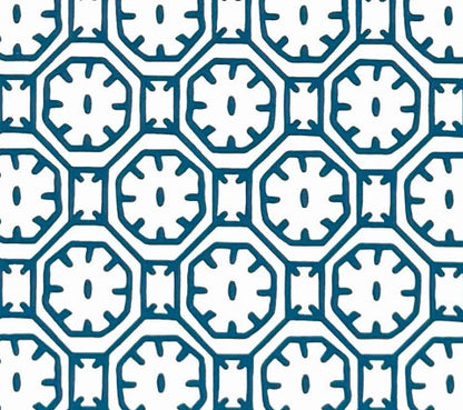 China Seas Wallpaper: Ceylon Batik - Custom Georgian Bay Blue on White Paper (FIVE YARD MINIMUM)
