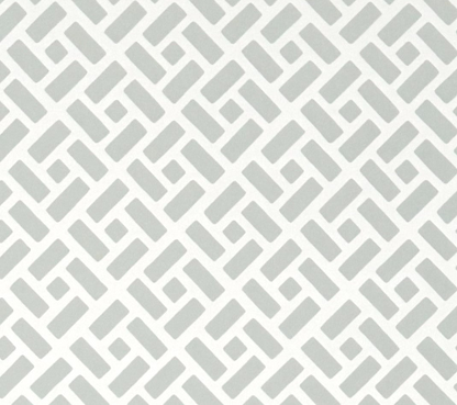 A wallpaper with a Chinoiserie-style geometric print in custom color on a almost white background.