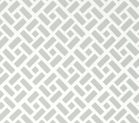 A wallpaper with a Chinoiserie-style geometric print in custom color on a almost white background.