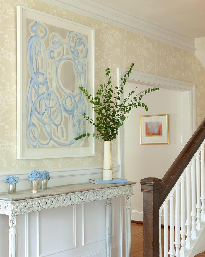 China Seas Wallpaper: Hawthorne - Custom Beige on White Paper (FIVE YARD MINIMUM)
