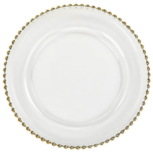 Clear Glass Charger w/ Gold Bead Rim