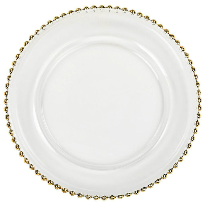 Clear Glass Charger w/ Gold Bead