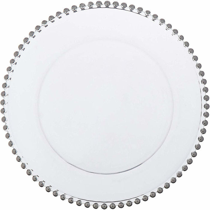 Clear Glass Charger w/ Platinum Bead Rim