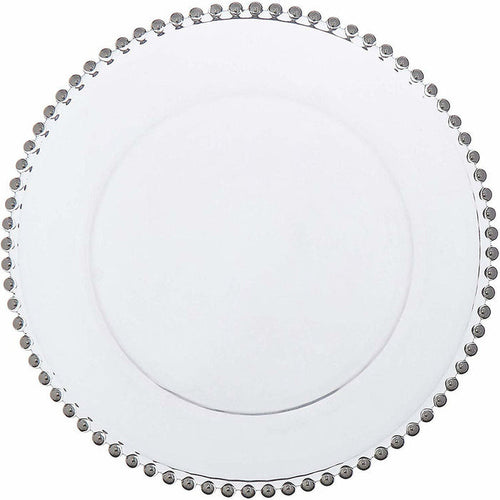 Clear Glass Charger w/ Platinum Bead Rim