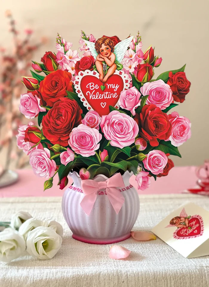 Cupid's Valentine Flower Bouquet Pop-Up Card