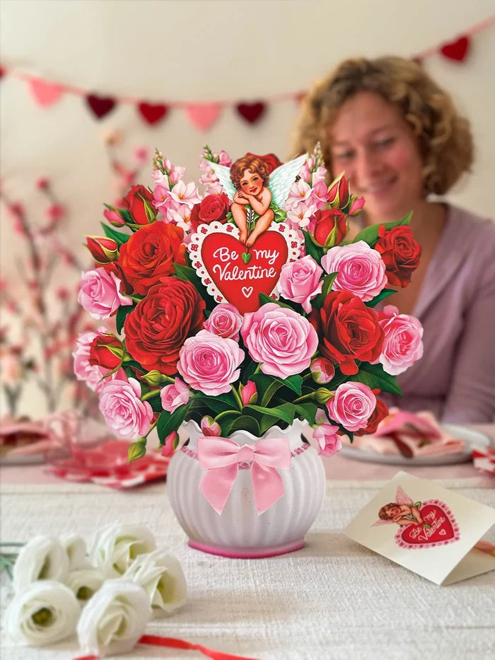 Cupid's Valentine Flower Bouquet Pop-Up Card