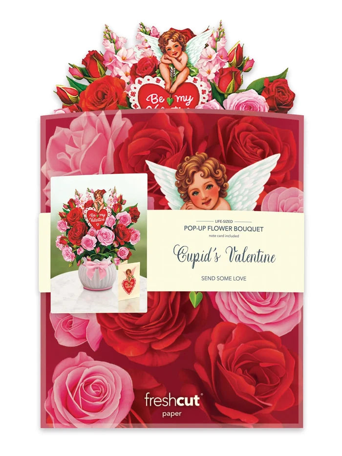 Cupid's Valentine Flower Bouquet Pop-Up Card