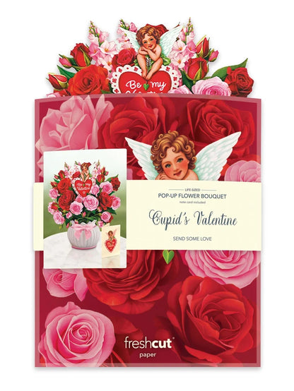 Cupid's Valentine Flower Bouquet Pop-Up Card