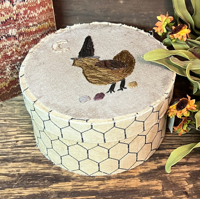 DD-248 Embroidered Chicken on Paper Covered Box
