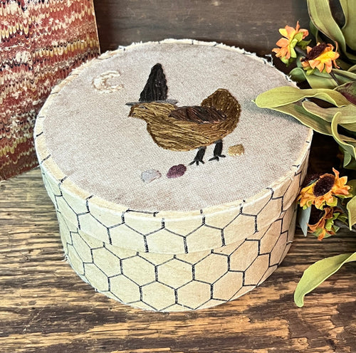 DD-248 Embroidered Chicken on Paper Covered Box