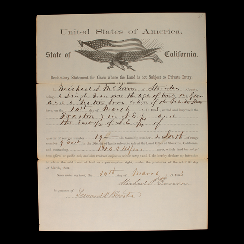 Declaratory Statement Form #1 (For Land Settlement) - 1863