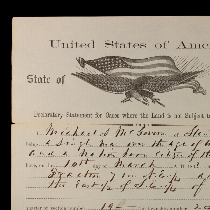Declaratory Statement Form #1 (For Land Settlement) - 1863