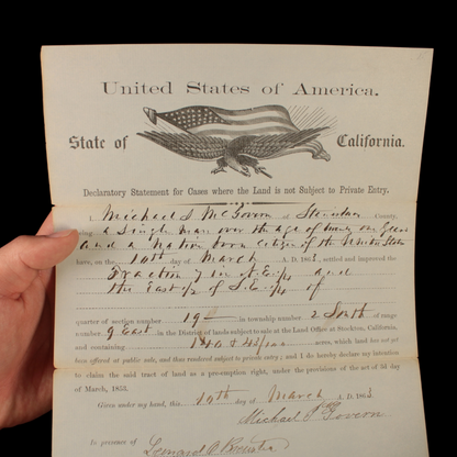 Declaratory Statement Form #1 (For Land Settlement) - 1863