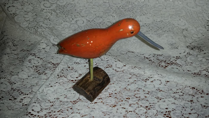 decoy bird wood carving hunting shore bird rustic orange shabby chic orange