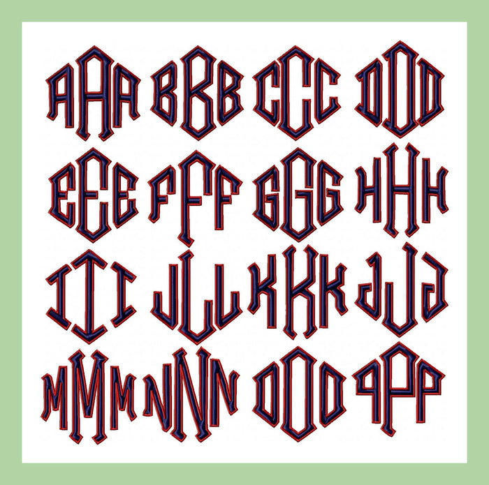 Diamond Outlined Monogram Font - Comes in 3, 3.5, and 4 inch Sizes