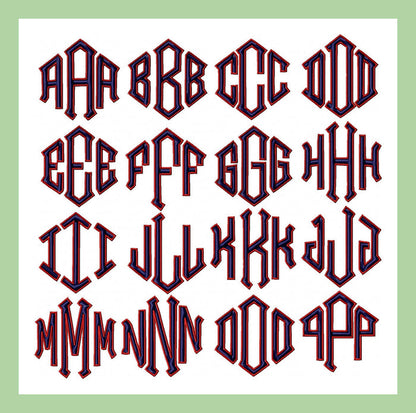 Diamond Outlined Monogram Font - Comes in 3, 3.5, and 4 inch Sizes