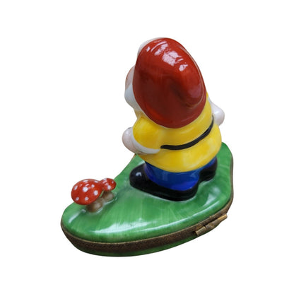 Dwarf Gnome with Mushroom Figurine Porcelain Limoges Fairy French Trinket Box