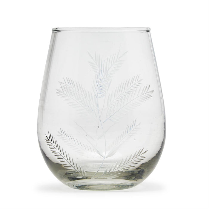 Fern Stemless Wine Glass with Etched Design