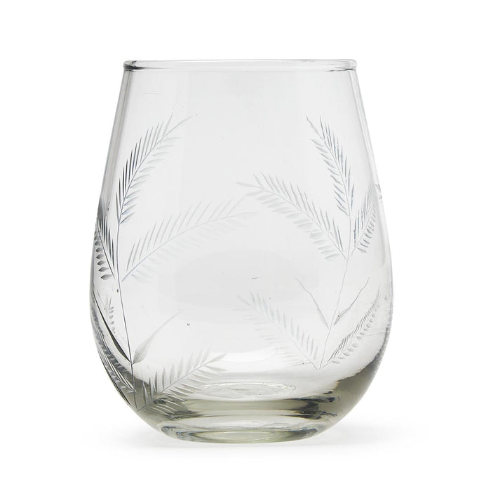 Fern Stemless Wine Glass with Etched Design