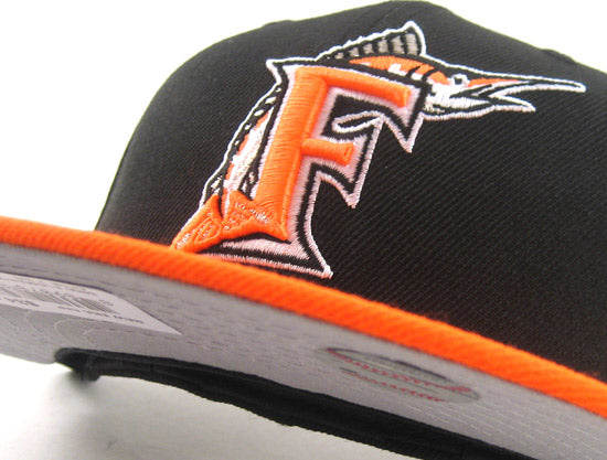 Florida Marlins New Era 59Fifty Fitted Hats (BLACK BRIGHT ORANGE GRAY UNDER BRIM)