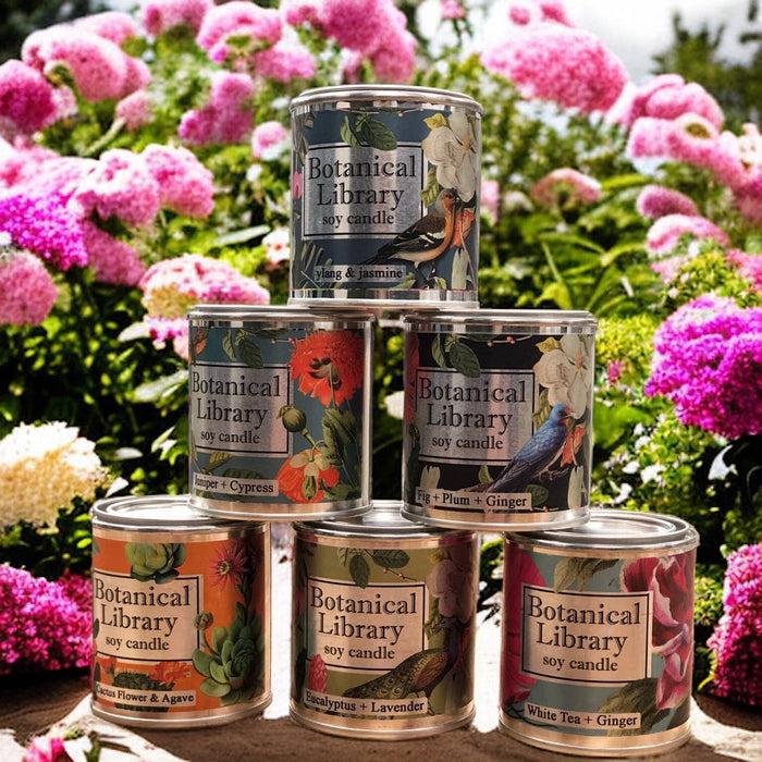 Fly Paper Products - Summer Botanical Library 8oz Soy Candle w Garden Quote