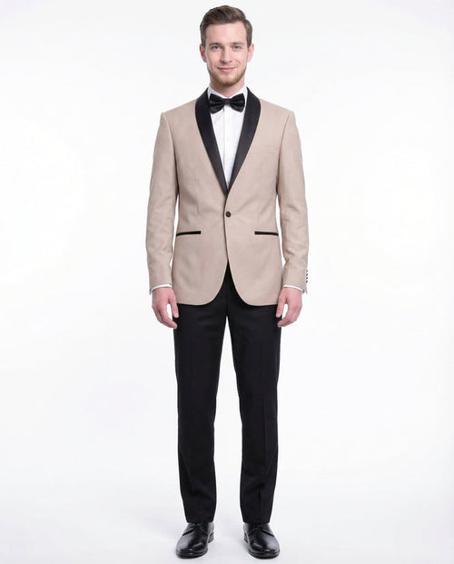 Gino Vitale Mens Slim Fit Khaki Tan One Button Tuxedo Suit With Shawl Lapels - The Suit Depot