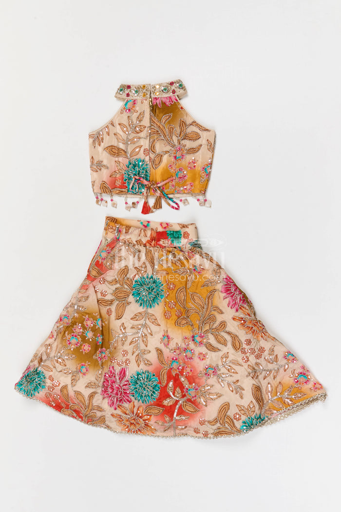 The Nesavu Girls Fancy Lehenga Girls Designer Lehenga for Weddings and Pongal Celebration Nesavu Nesavu girls viscose silk designer lehenga for weddings and festive celebrations with embroidery
