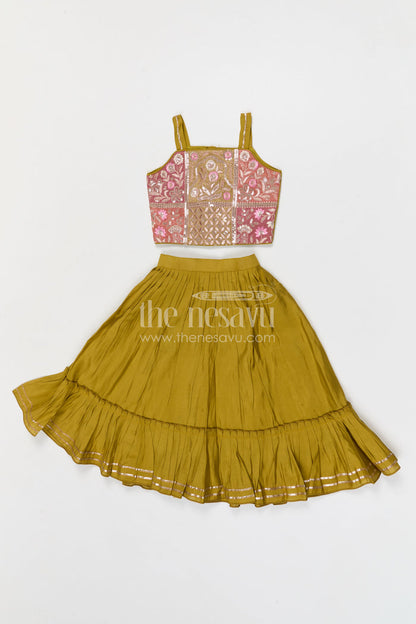 The Nesavu Girls Lehenga Choli Girls Lehenga Choli for Weddings and Pongal Celebrations Nesavu 18 (2Y) / Green / Modal GL892A-18 Nesavu girls modal silk lehenga choli for weddings and festive celebrations with embroidered yoke