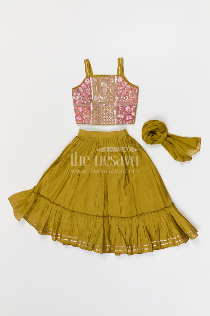 The Nesavu Girls Lehenga Choli Girls Lehenga Choli for Weddings and Pongal Celebrations Nesavu Nesavu girls modal silk lehenga choli for weddings and festive celebrations with embroidered yoke