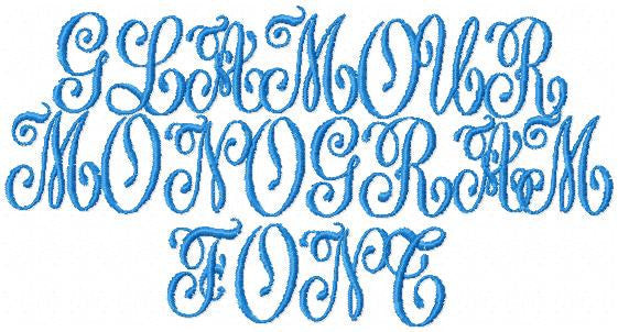 Glamour Monogram Font - Comes in 2,3,4,5 inch Sizes - machine embroidery font