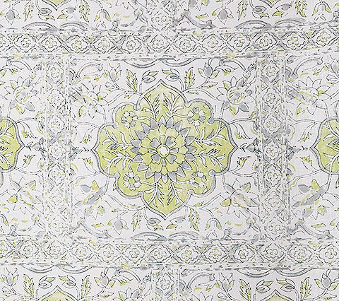 Home Couture Fabric: Alhambra - Soft Green / Gray on Ivory 100% Linen