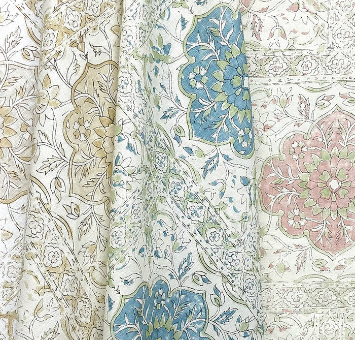 Home Couture Fabric: Alhambra - Soft Green / Gray on Ivory 100% Linen