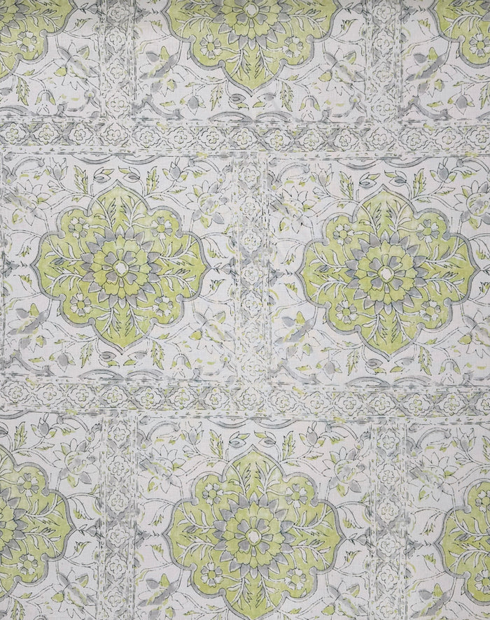 Home Couture Fabric: Alhambra - Soft Green / Gray on Ivory 100% Linen