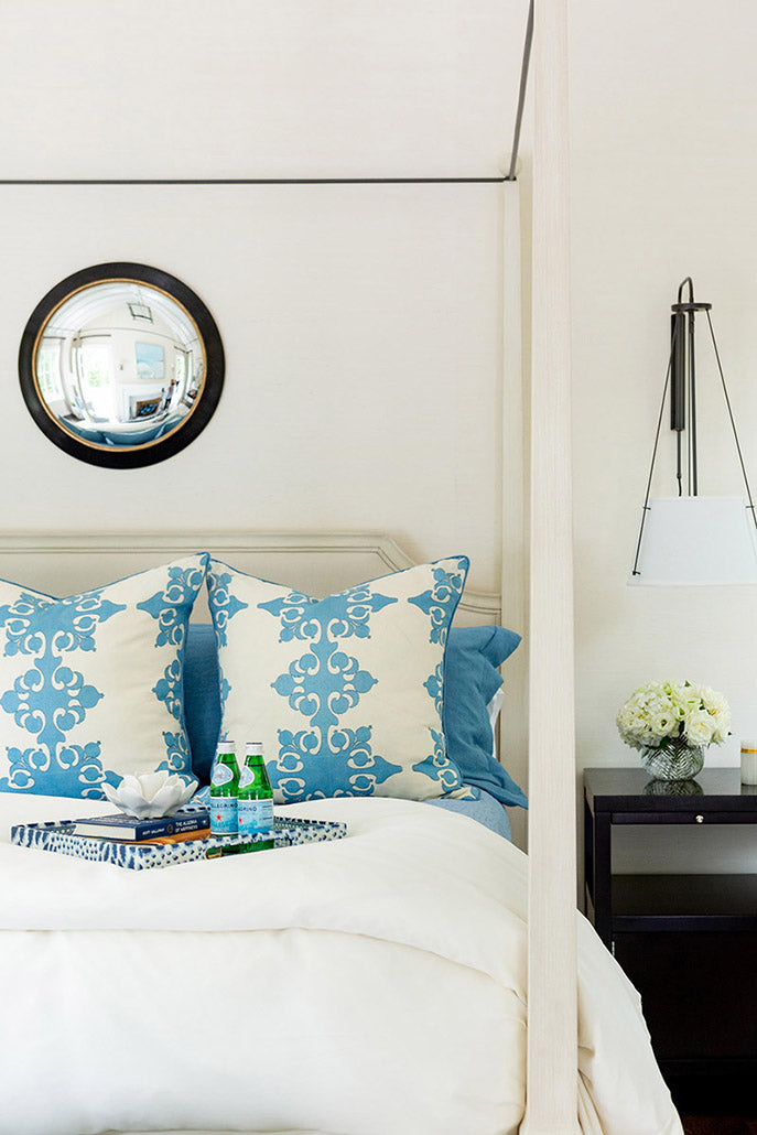 Home Couture Fabric: Argentine - Custom Medium Blue / Navy on White Belgian Linen / Cotton