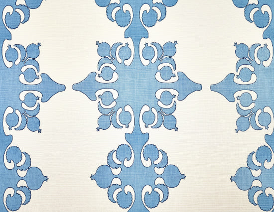 Home Couture Fabric: Argentine - Custom Medium Blue / Navy on White Belgian Linen / Cotton