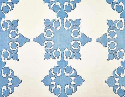Home Couture Fabric: Argentine - Custom Medium Blue / Navy on White Belgian Linen / Cotton