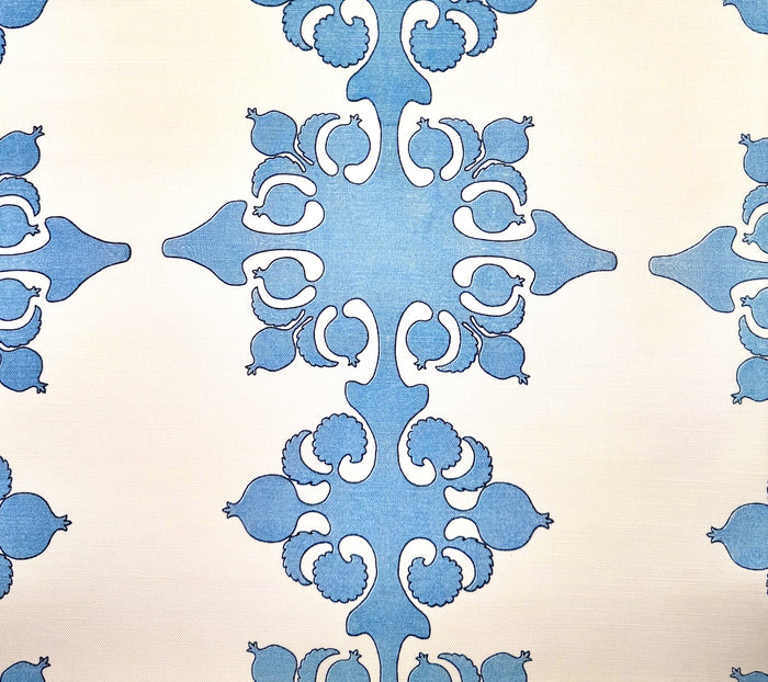Home Couture Fabric: Argentine - Custom Medium Blue / Navy on White Belgian Linen / Cotton