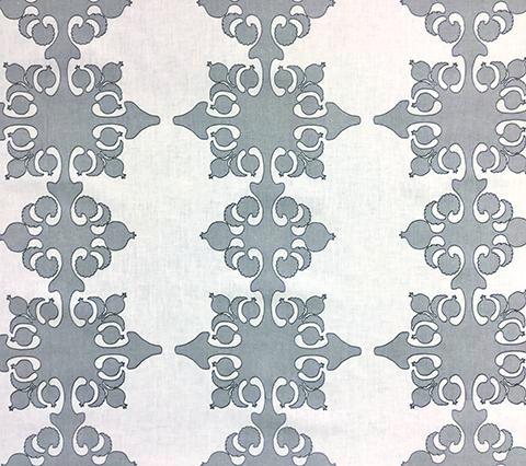 Home Couture Fabric: Argentine - Custom Silver / Charcoal on White 100% Belgian Linen