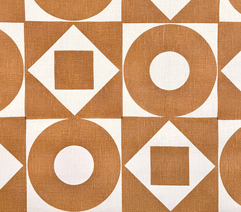 Home Couture Fabric: Circles & Squares Large Scale - Custom Camel on Ecru 100% Linen