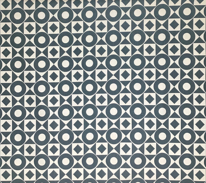 Home Couture Fabric: Circles & Squares Reverse - Charcoal on Tan 100% Belgian Linen