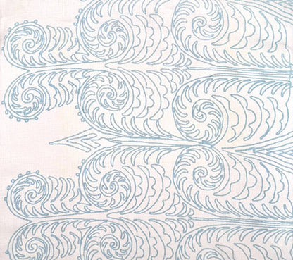 Home Couture Fabric: Gypsy Dance - Custom Aqua on White 100% Linen