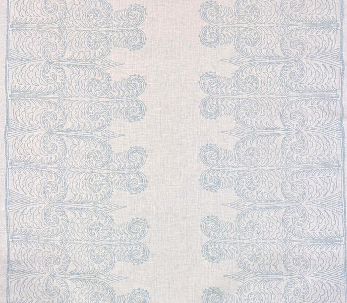 Home Couture Fabric: Gypsy Dance - Custom Aqua on White 100% Linen
