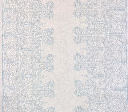 Home Couture Fabric: Gypsy Dance - Custom Aqua on White 100% Linen