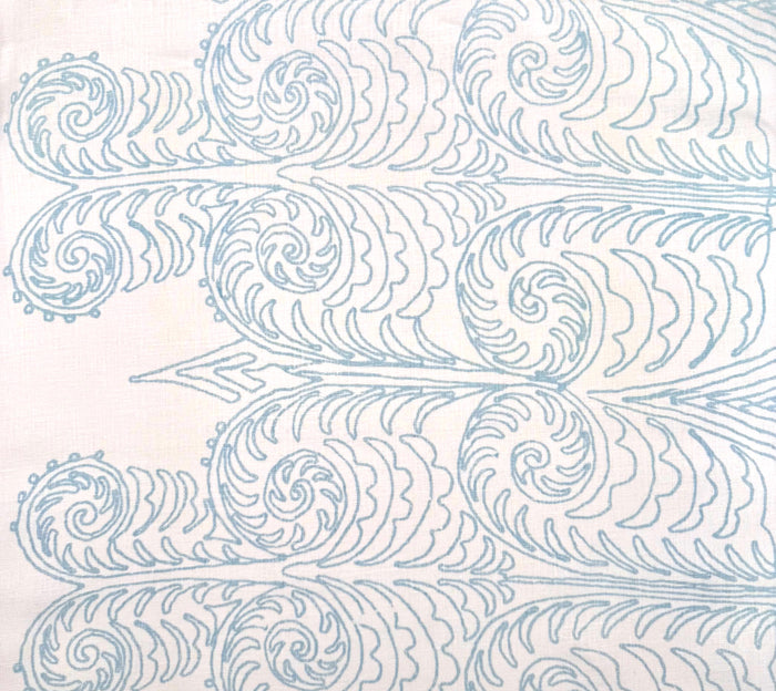 Home Couture Fabric: Gypsy Dance - Custom Aqua on White 100% Linen