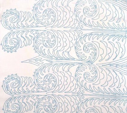 Home Couture Fabric: Gypsy Dance - Custom Aqua on White 100% Linen