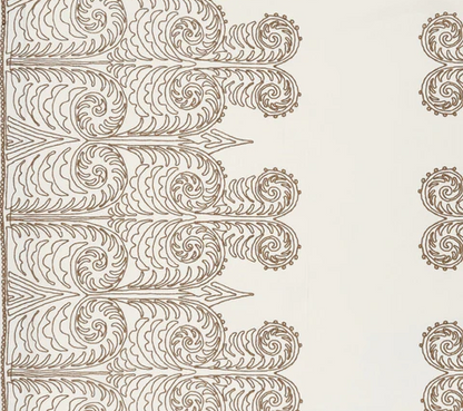 Home Couture Fabric: Gypsy Dance Left / Right Print - Tan on Off White Washed Linen