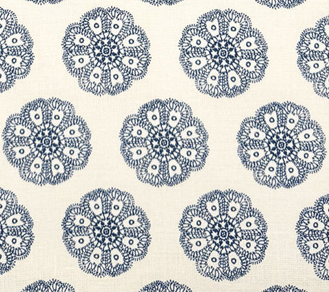 Home Couture Fabric: Jeanne Petite Fleur - Custom Navy on White 100% Belgian Linen