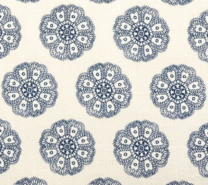 Home Couture Fabric: Jeanne Petite Fleur - Custom Navy on White 100% Belgian Linen