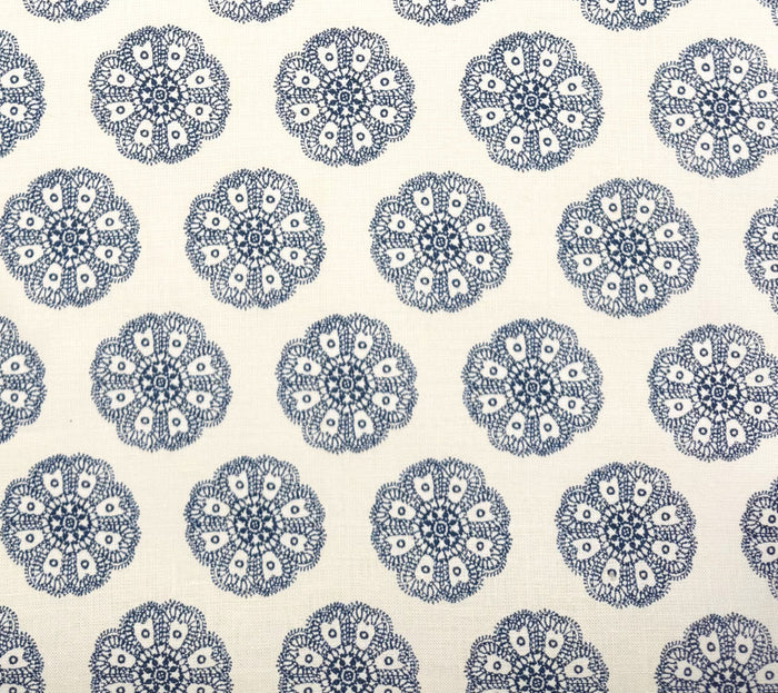 Home Couture Fabric: Jeanne Petite Fleur - Custom Navy on White 100% Belgian Linen