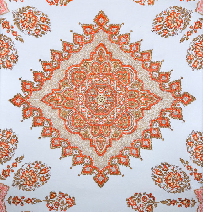 Home Couture Fabric: Persepolis - Custom Melon / Camel on White Suncloth (OUTDOOR)